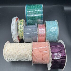 Craft Ribbon Trim Lot of 9 Lace Glitter Crinkle Cut Edge Satin Chiffon Ruffle